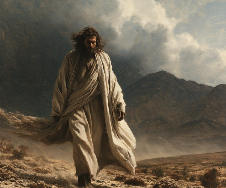 Jesus in the Desert — The Pale Robe Crosses the Mountains’ Shadow