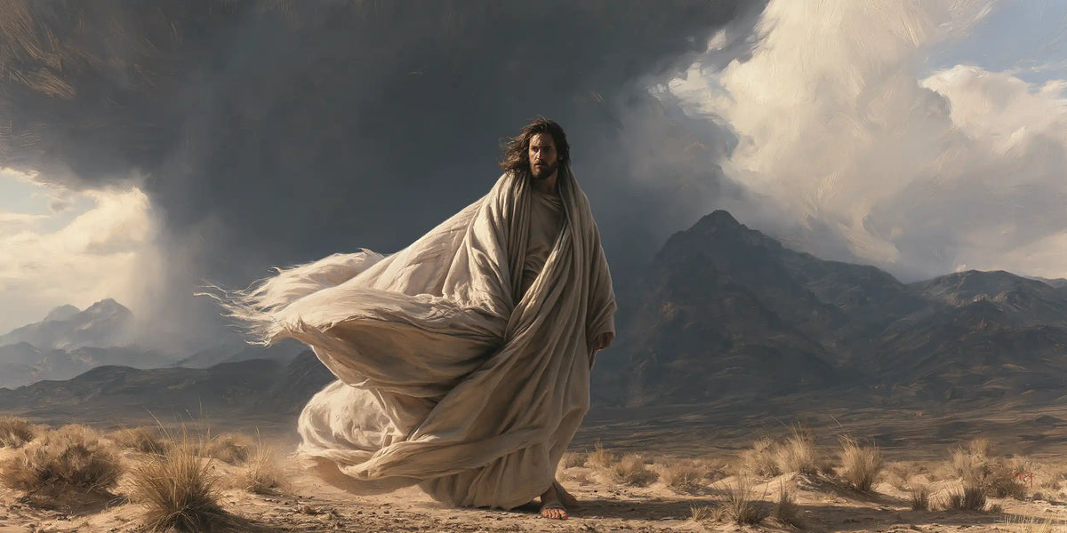 Jesus in the Desert — Ivory Unfurled Against the Black Sky