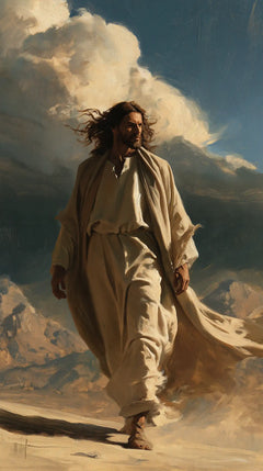 Jesus in the Desert — The Brightness of Folds beneath Blue Sky