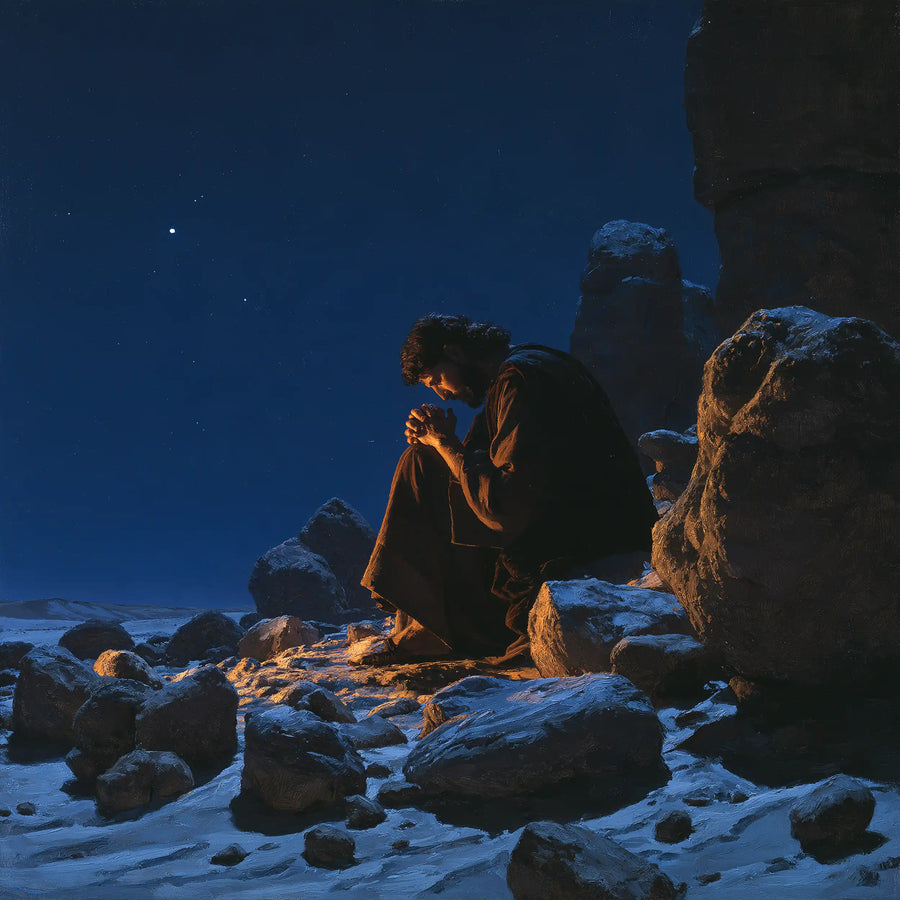 Jesus in the Desert - Midnight Blue Chiaroscuro · Square n° 2