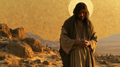 Jesus in the Desert — Hands Joined before the Golden Sky