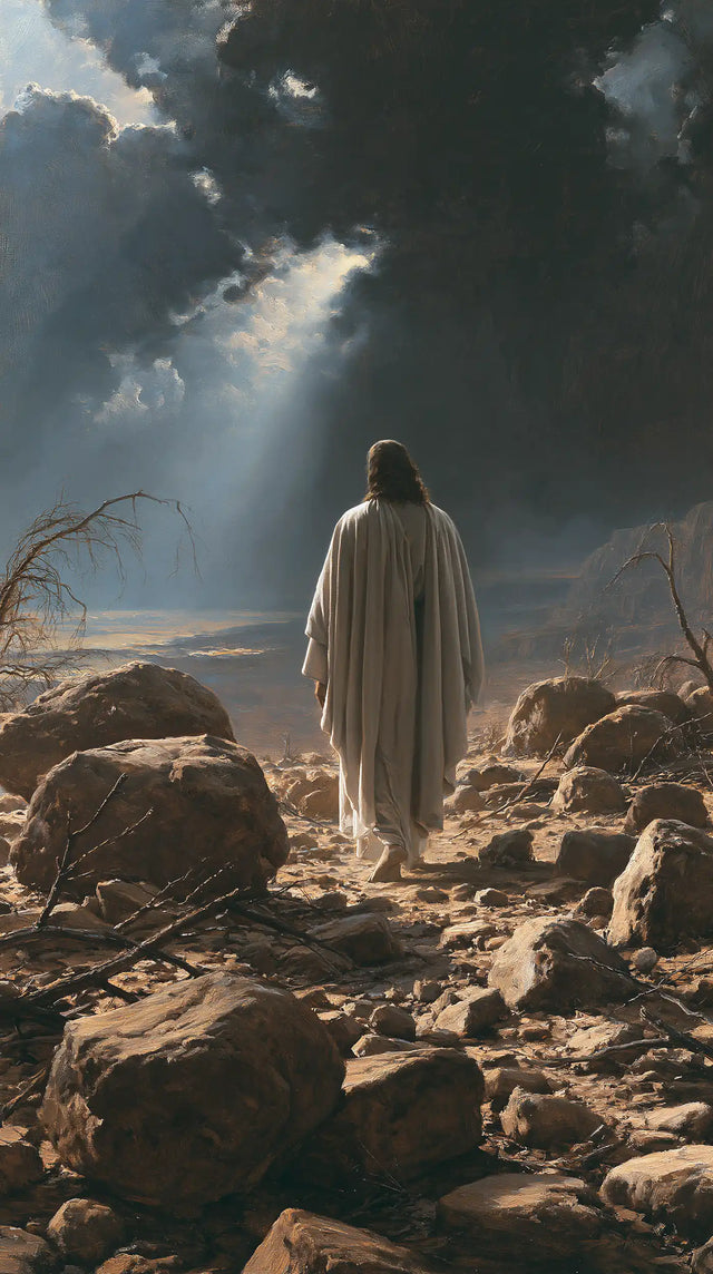 Jesus in the Desert — The Path beneath the Cascade of the Sky