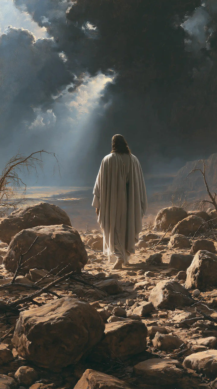 Jesus in the Desert — The Path beneath the Cascade of the Sky