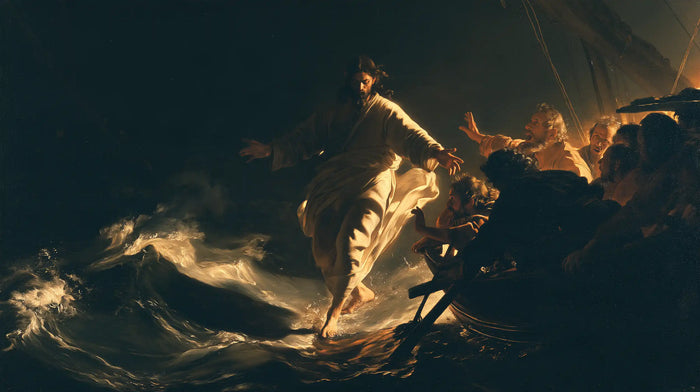 Jesus Walking on Water — The Stride above the Amber Swell