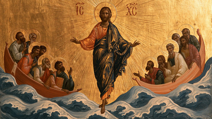 Jesus Walking on Water — The Calm Gesture between Two Wooden Arches