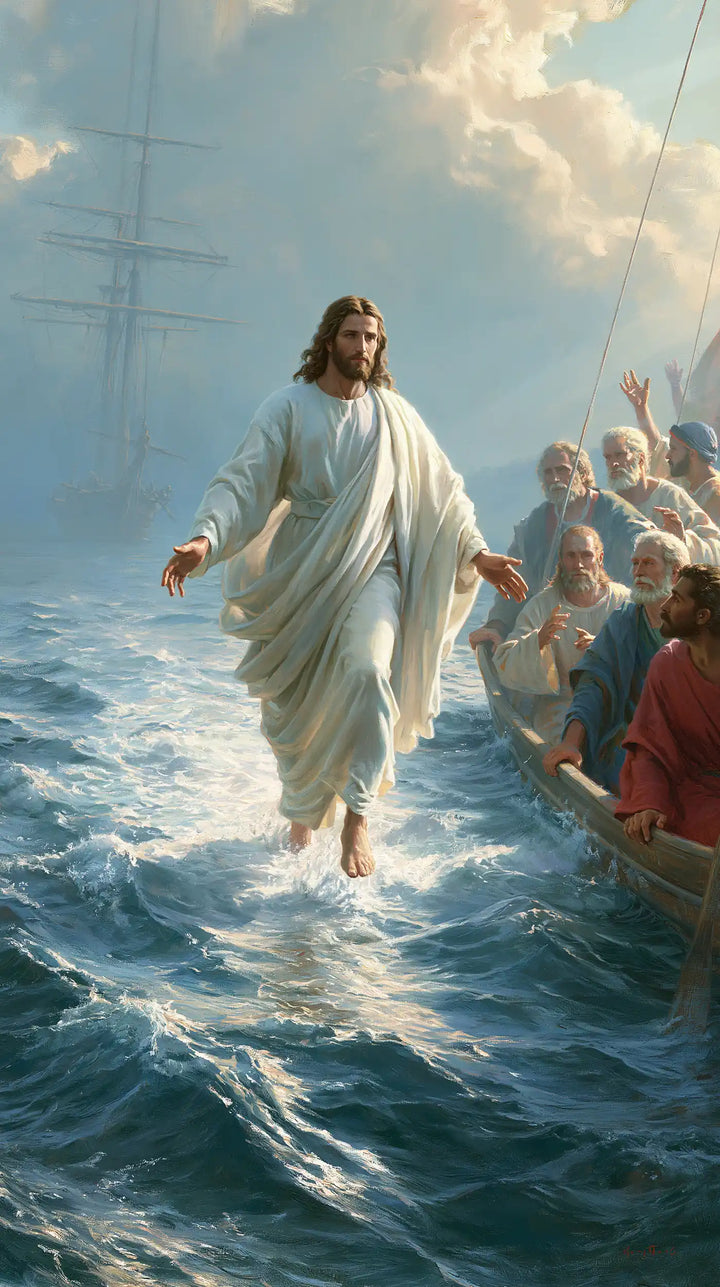 Jesus Walking on Water — White Linen in the Mist of Masts