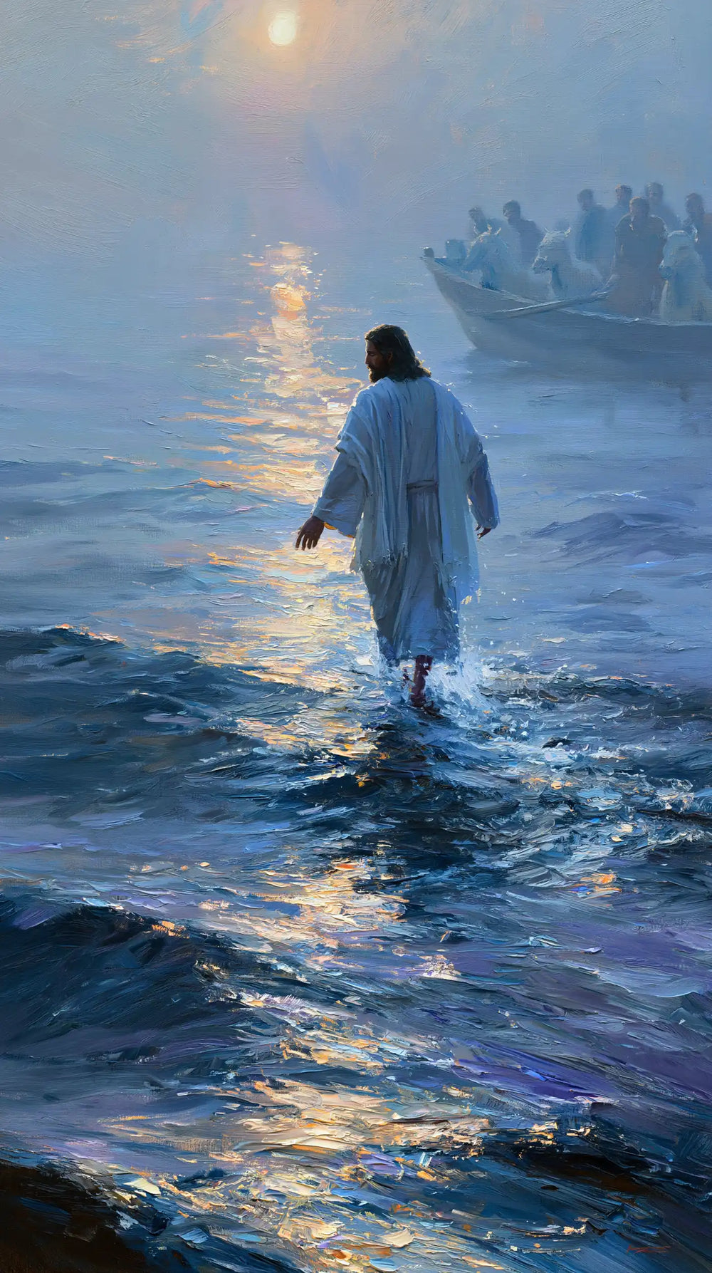 Jesus walking on water in Impressionist style, portrait Christian artwork no. 6
