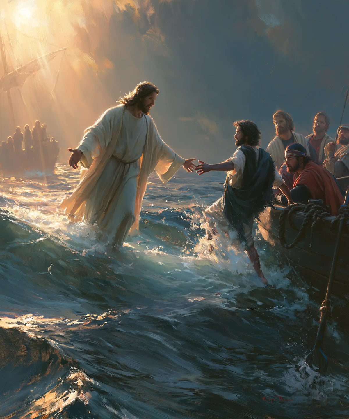 Jesus Walking on Water — Trust between Linen and Blue