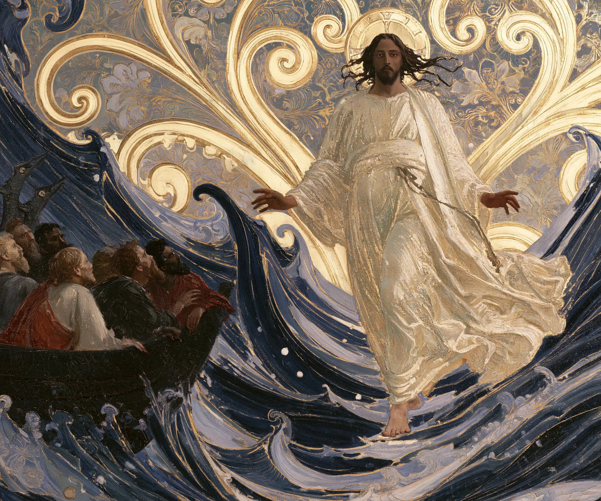 Jesus Walking on Water — The Ivory Robe beneath Spirals of Light