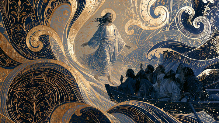 Jesus Walking on Water — Silver Blue in the Flowering Night