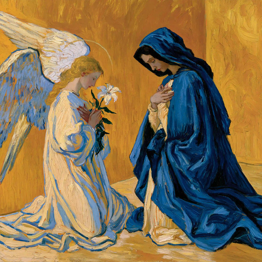 Mary Bowing before Gabriel – Post-Impressionist Annunciation · Square