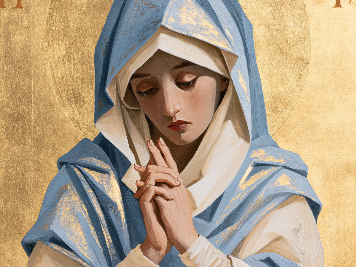 Virgin Mary in Prayer — Fingers at the Threshold of Silence