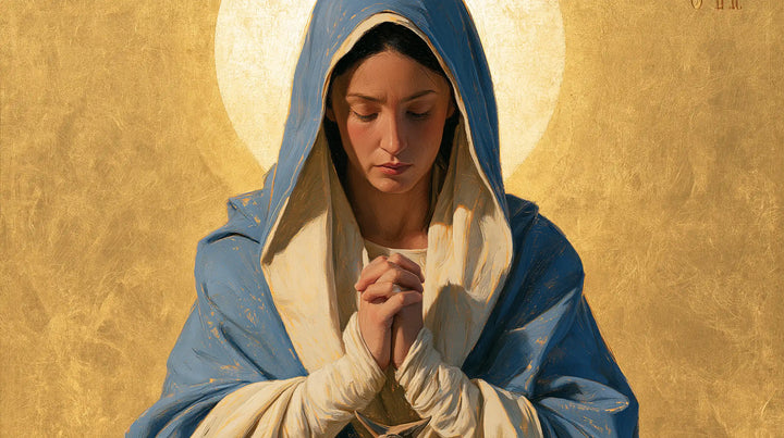 Virgin Mary in Prayer — Contemplation before the Disc of Light