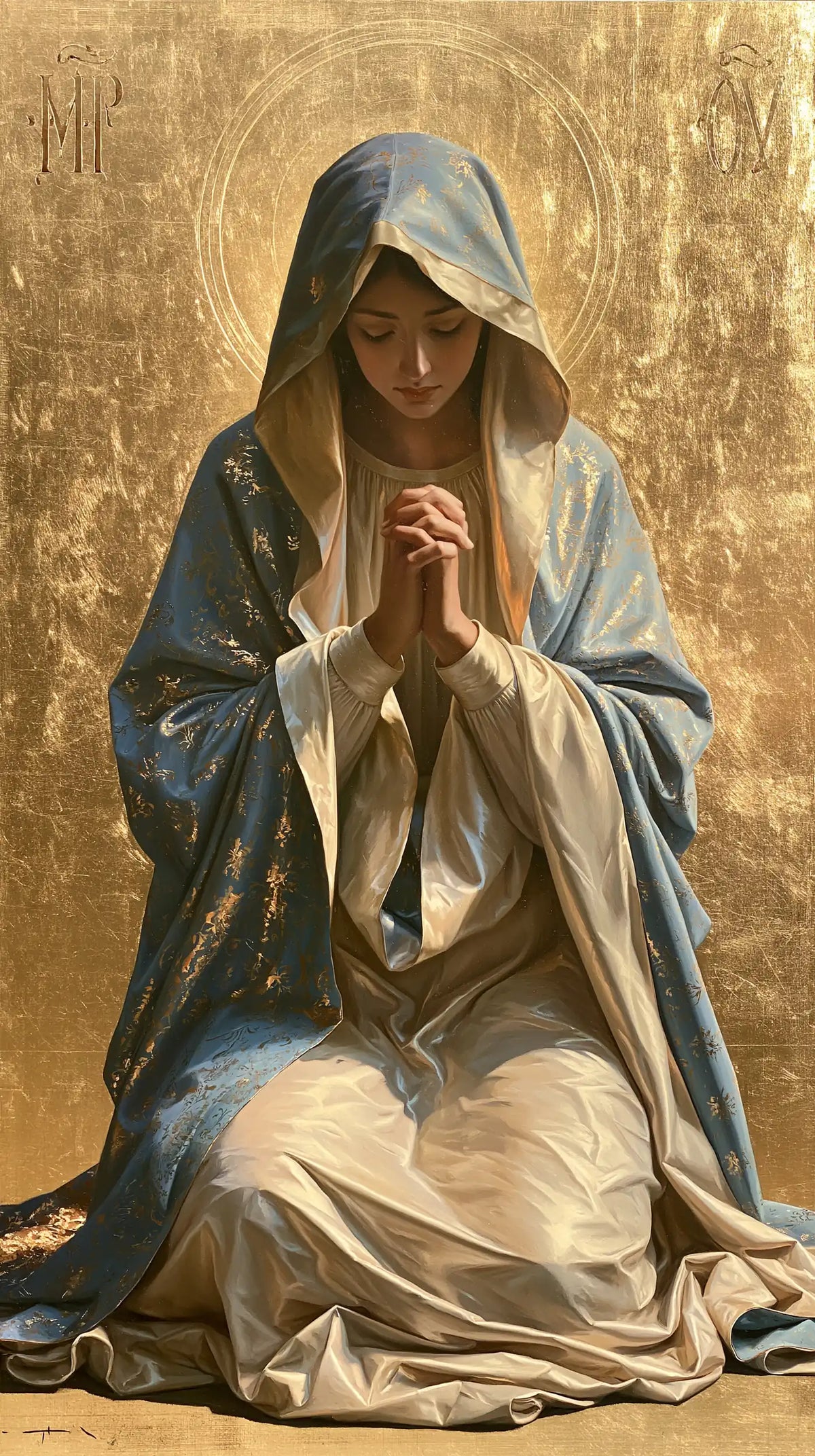 Virgin Mary in Prayer — Linen beneath the Halo