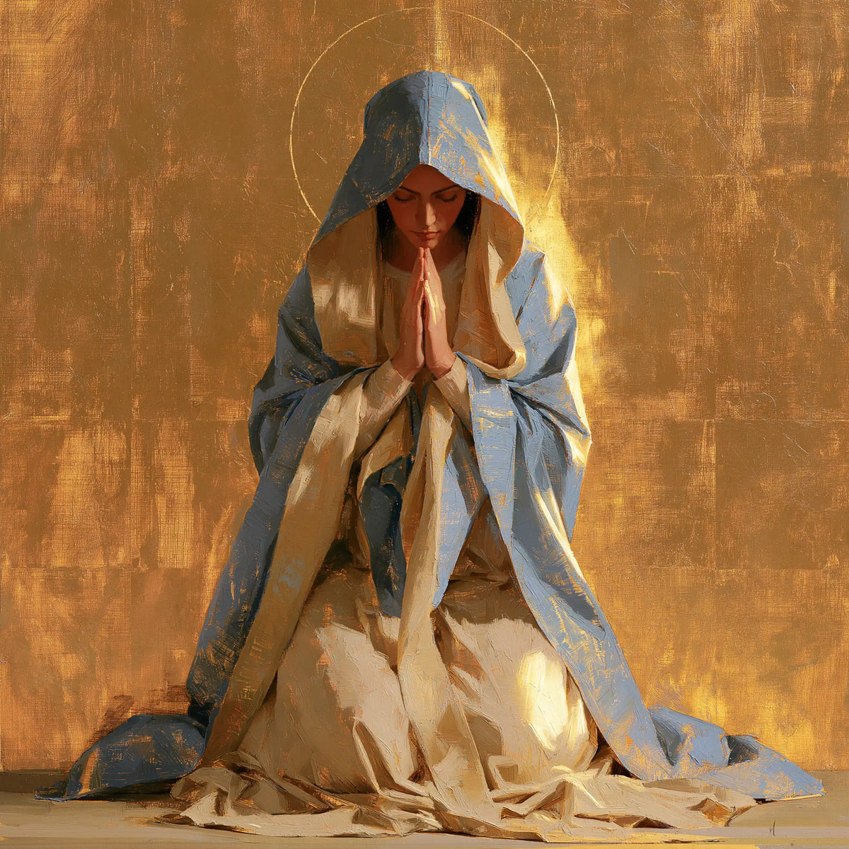 Virgin Mary in Prayer — Prayer in Flame-Coloured Reflections
