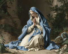 Virgin Mary in Prayer — Blue at the Heart of the Leaves