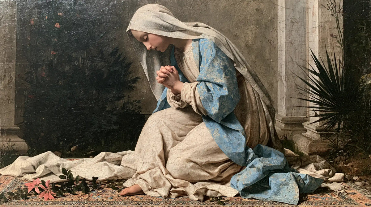 Virgin Mary in Prayer — Prayer among Pink Petals