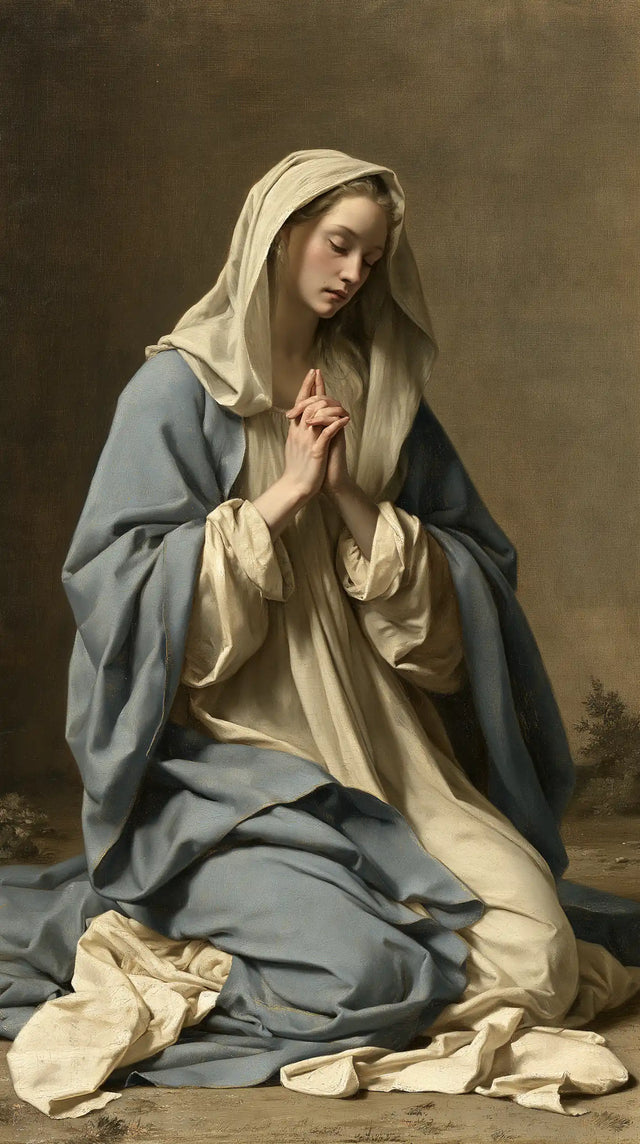 Virgin Mary in Prayer — Prayer in Slate-Coloured Folds