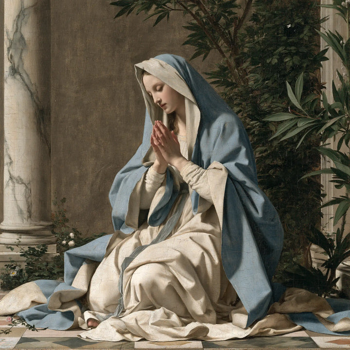 Virgin Mary in Prayer — Prayer beneath Slender Foliage