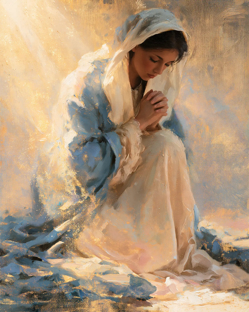 the Virgin Mary in prayer in Impressionist style, portrait Christian artwork no. 20