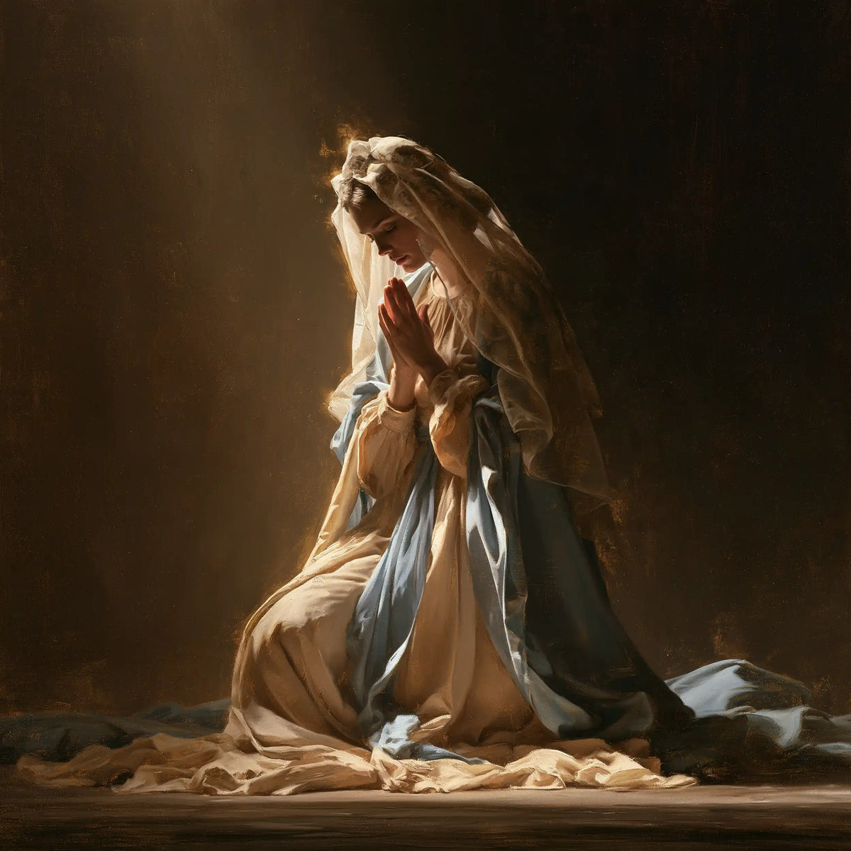 Virgin Mary in Prayer — Silence in the Narrow Ray