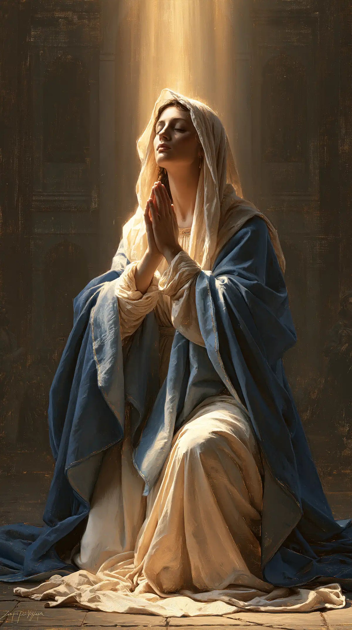 Virgin Mary in Prayer — A Gaze toward the Source of Light