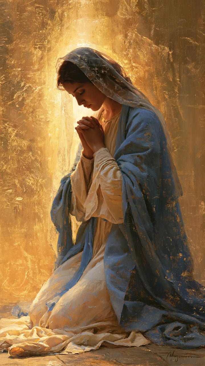 Virgin Mary in Prayer — The Figure in the Amber Column