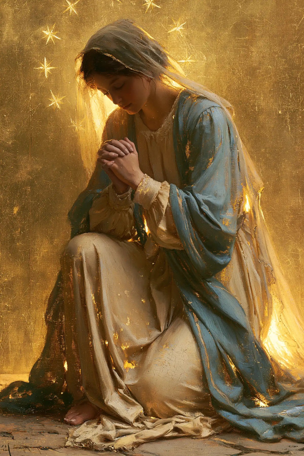 Virgin Mary in Prayer — The Starry Crown of the Blue Cloak