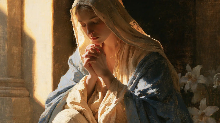 Virgin Mary in Prayer — A Confidence beside the Lit Pillar
