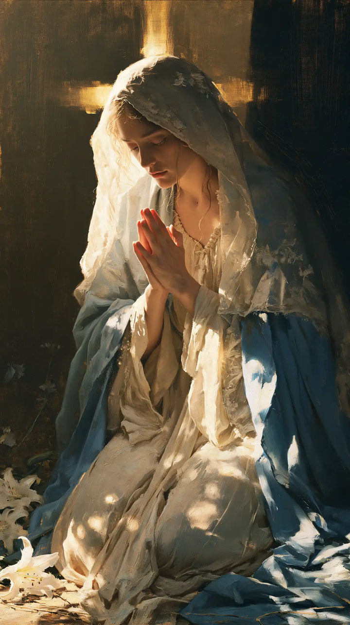 Virgin Mary in Prayer — Light Above the Veil