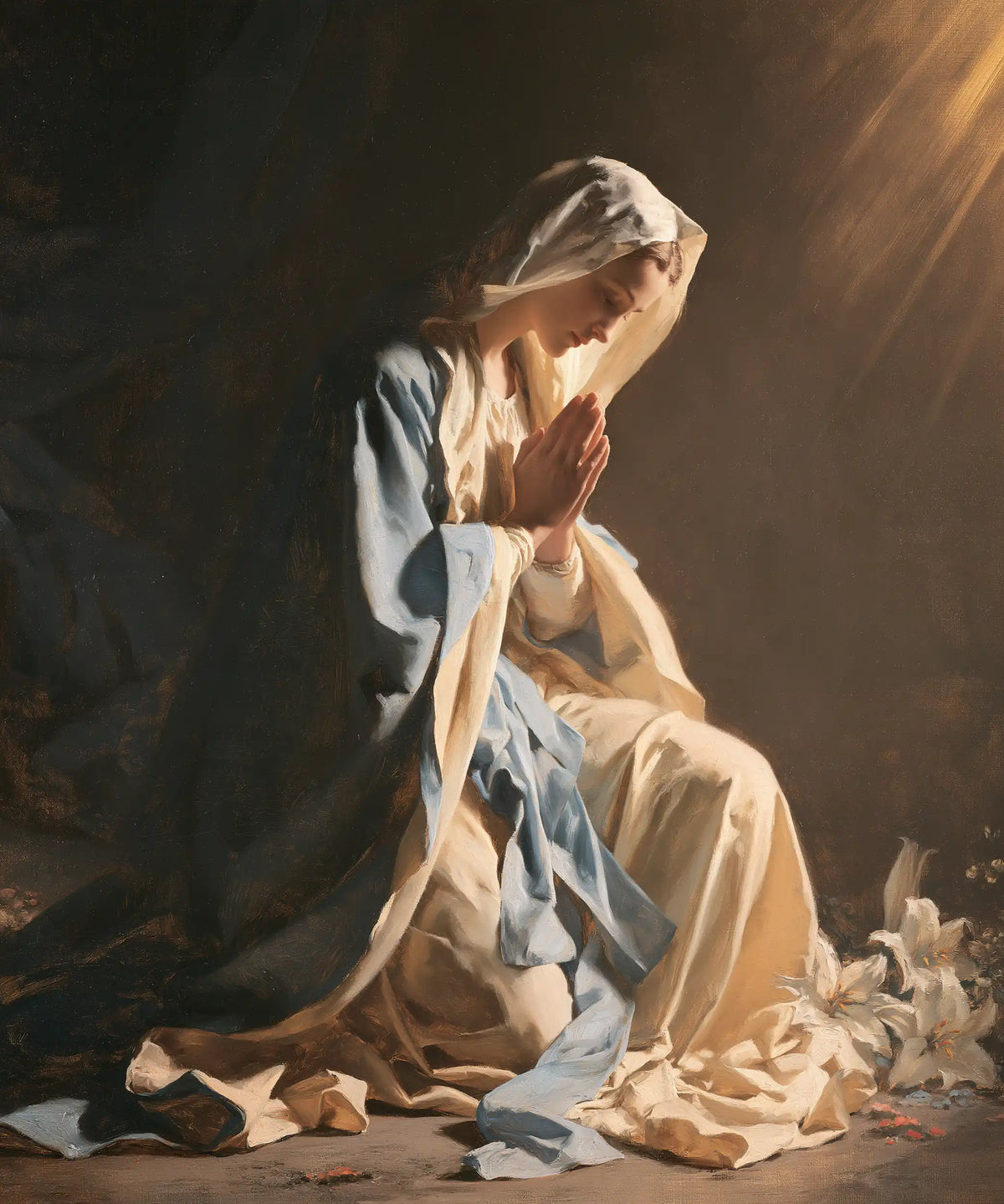 Virgin Mary in Prayer — The Breath of the Pale Veil