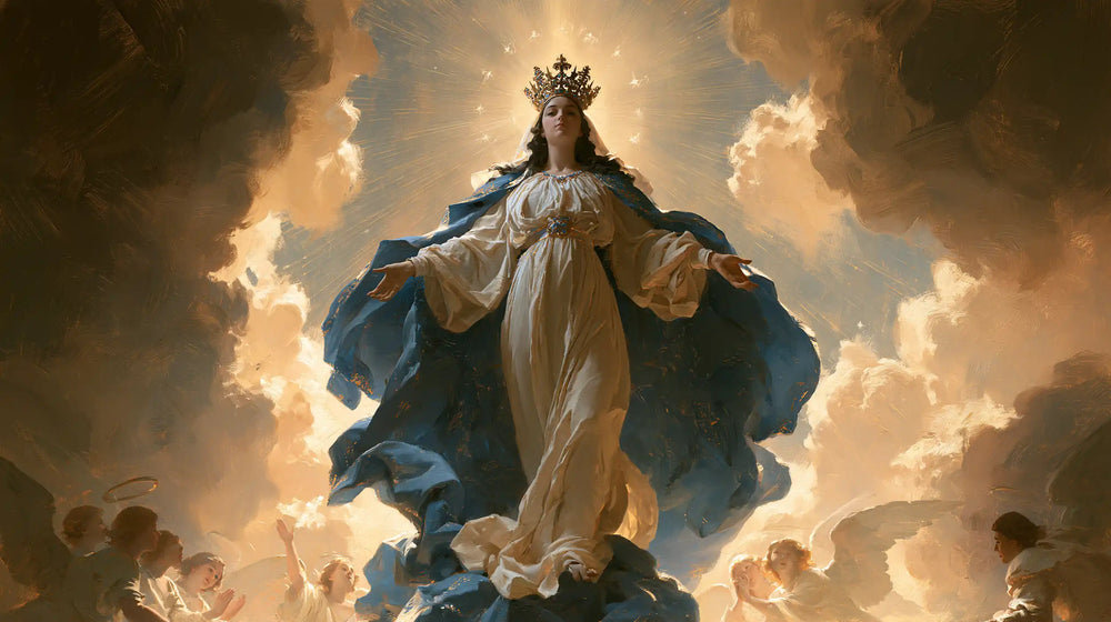 Mary glorified as Queen of Heaven in Heavenly Glory style, landscape Christian artwork no. 13