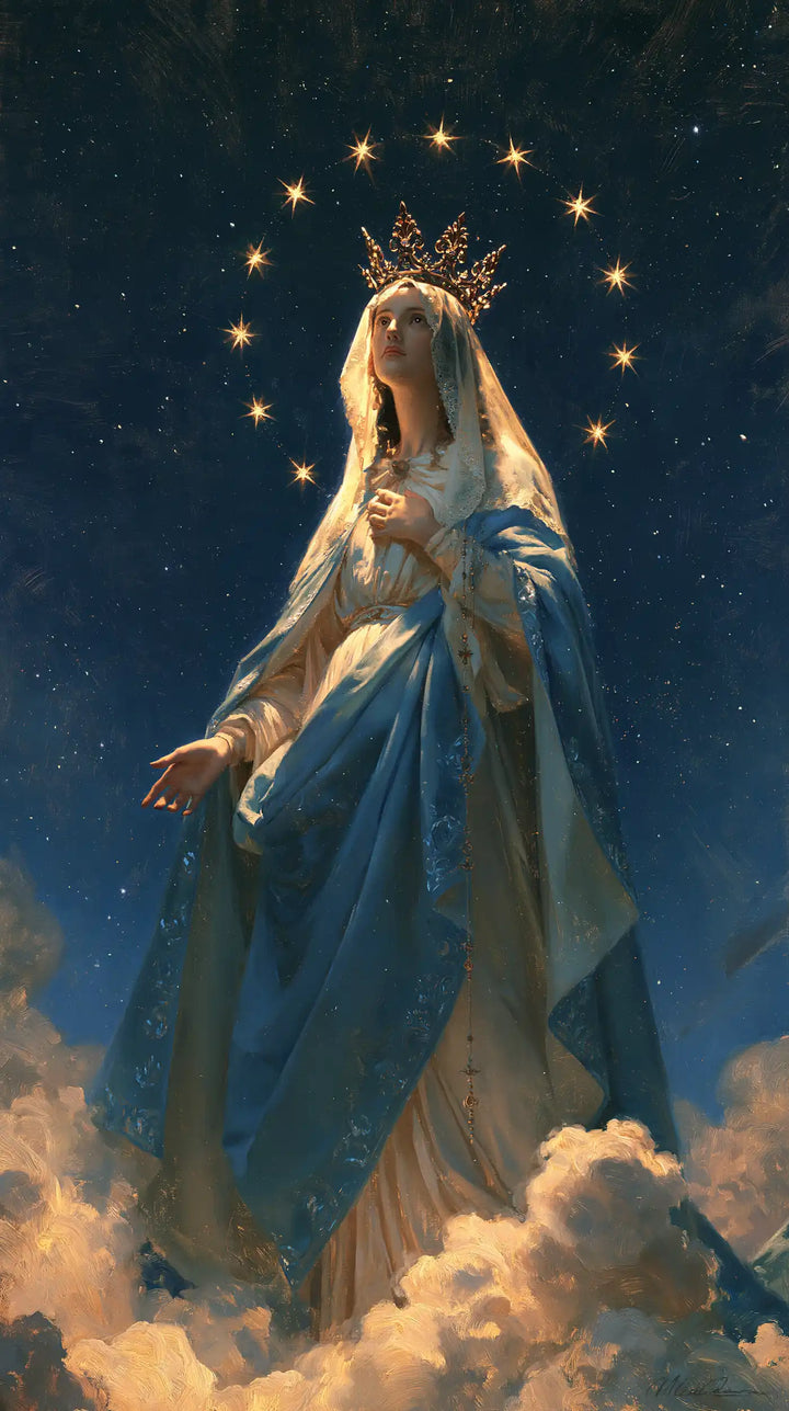 Mary, Queen of Heaven — The Hand on the Heart Beneath the Midnight Ring