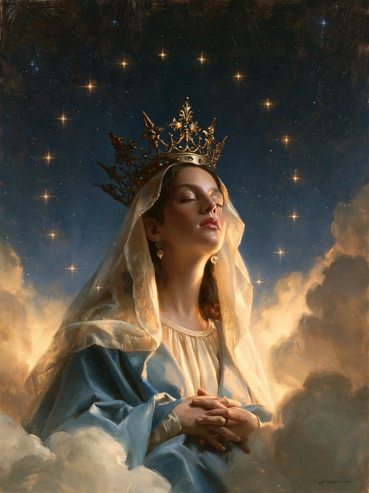 Mary, Queen of Heaven — Closed Eyelids in the Clouds’ Stillness