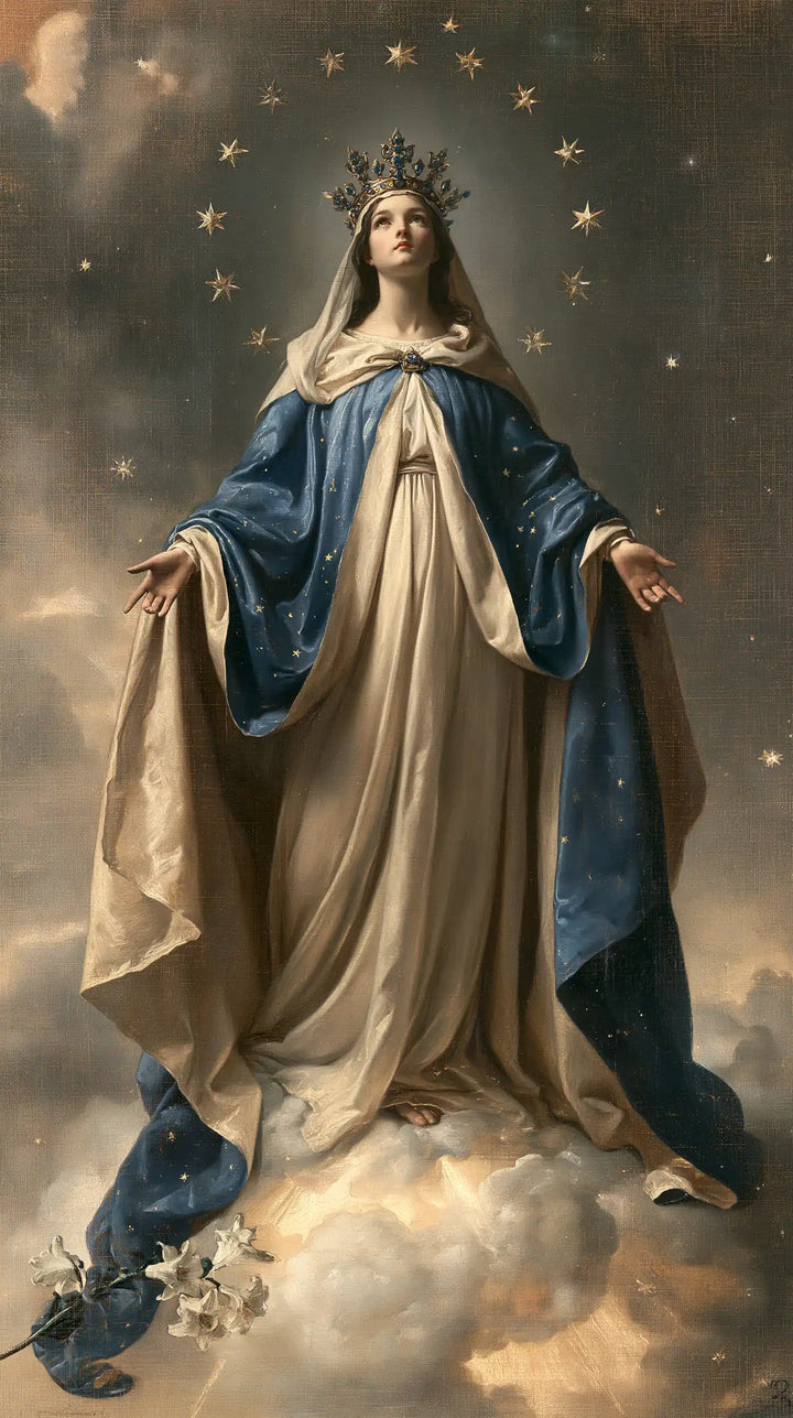 Mary, Queen of Heaven — The Presence Beneath Veiled Stars