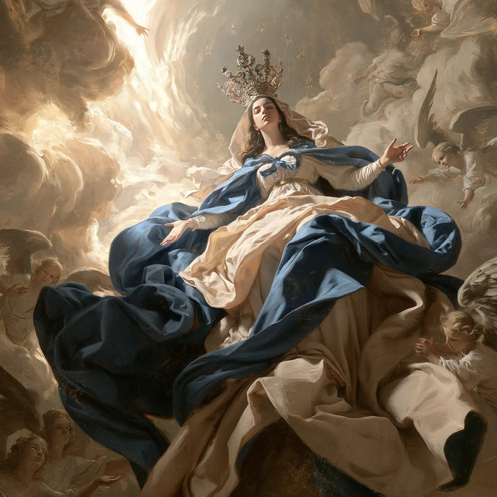 Mary, Queen of Heaven — The Silken Throne in Slanting Light
