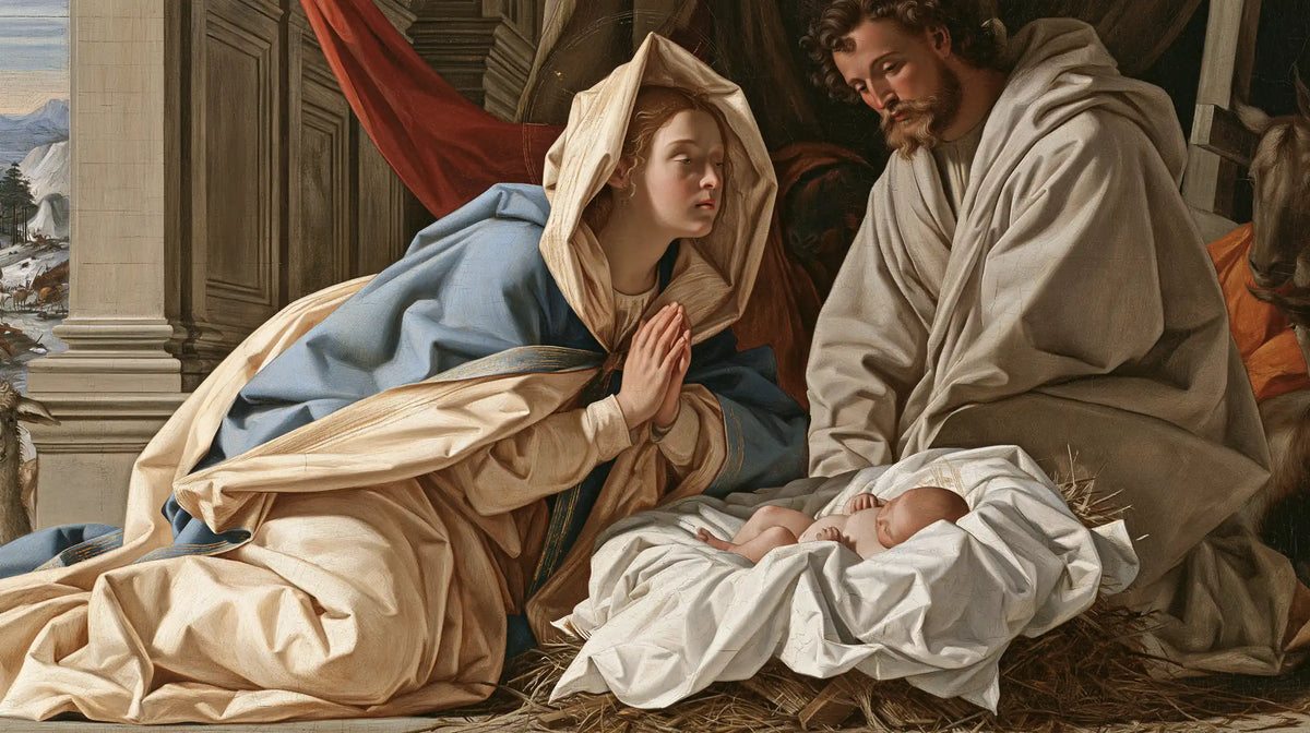 The Nativity — The Shared Gaze Beneath the Red Drapery