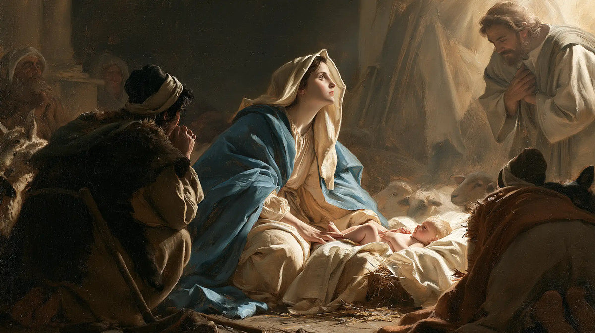The Nativity — The Upward Gaze Before the Praying Shepherd