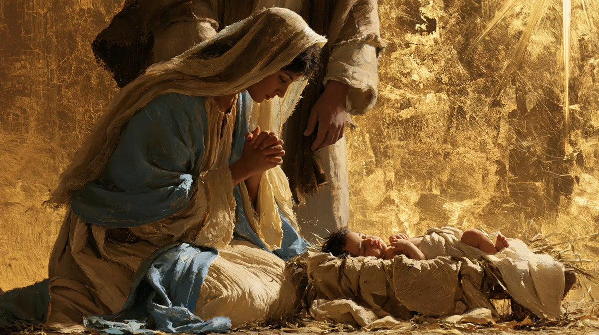 The Nativity — Prayer Beneath the Golden Fragments