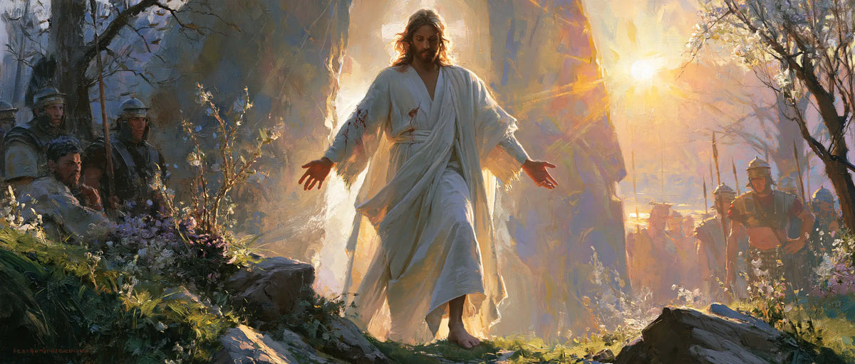Resurrection of Jesus Christ in Impressionist style, landscape Christian artwork no. 28