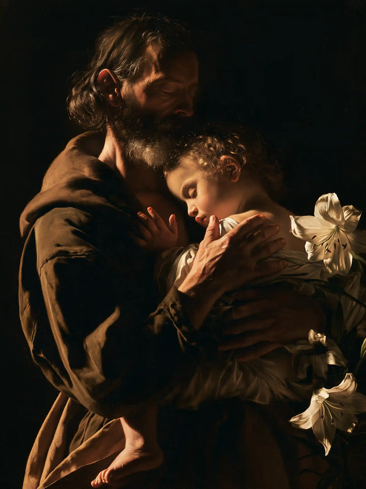 Saint Joseph with the Child Jesus – Caravaggio Tenebrism · Portrait no. 10