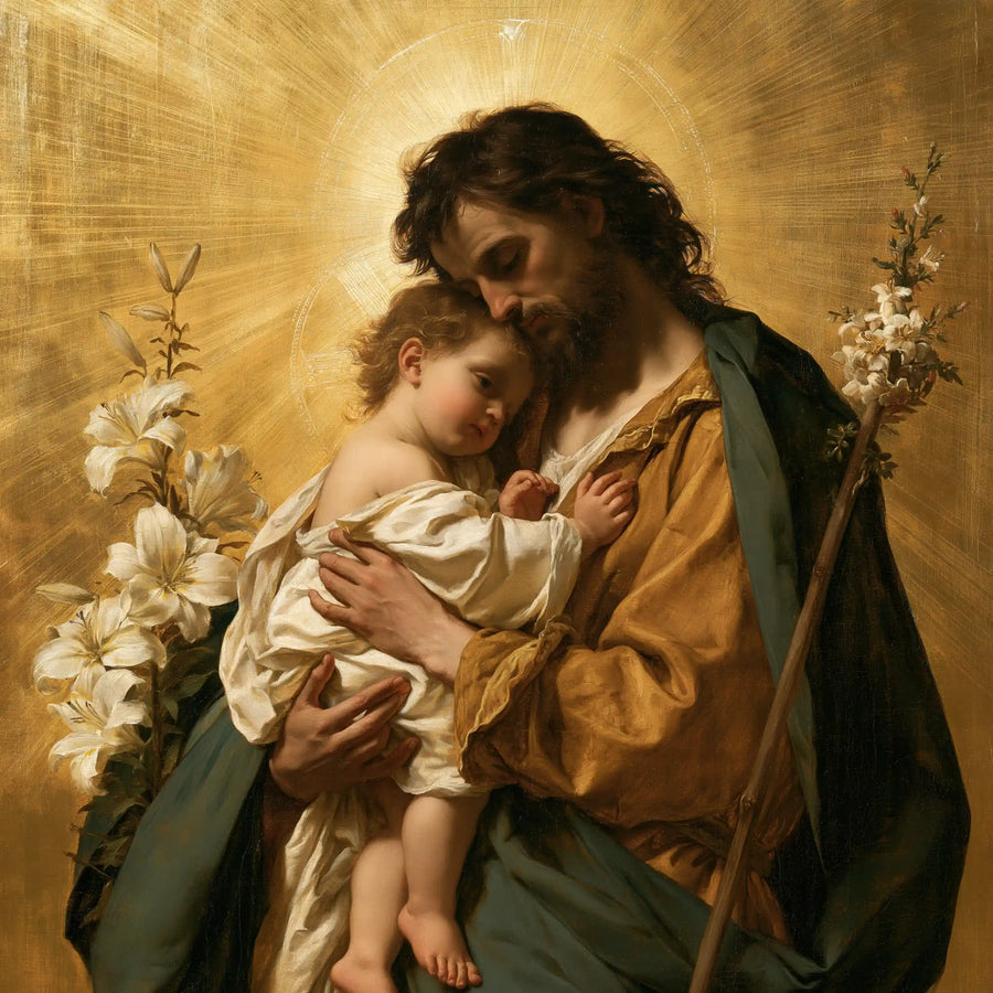 Saint Joseph with the Child Jesus – Sacred Gold · Square no. 1