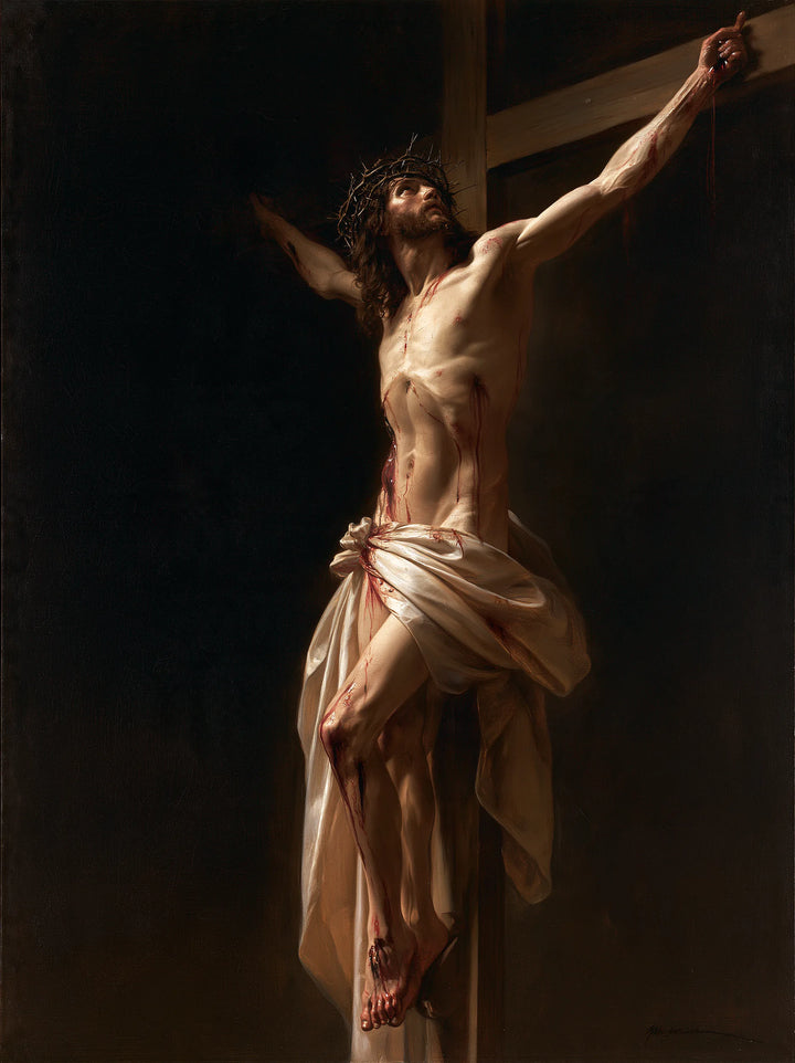 The Crucifixion – Amber-Lit Prayer Beneath the Cross