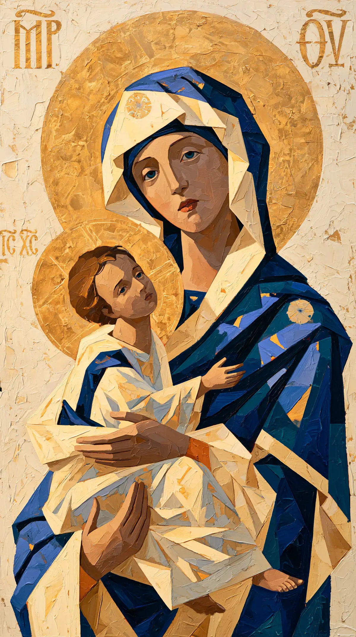 the Virgin Mary and the Child Jesus in Contemporary Byzantine style, portrait Christian artwork no. 4