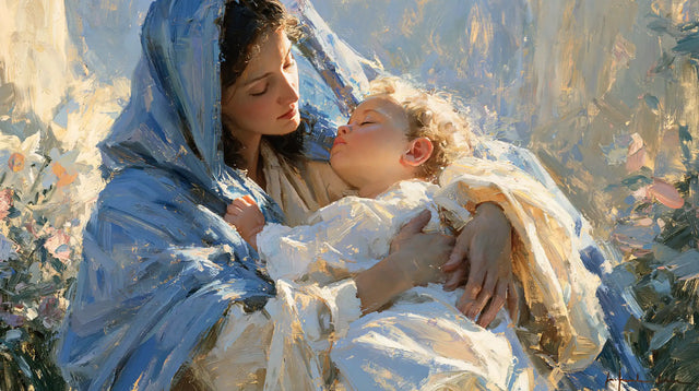 The Virgin and Child — Rest Among Blue Petals