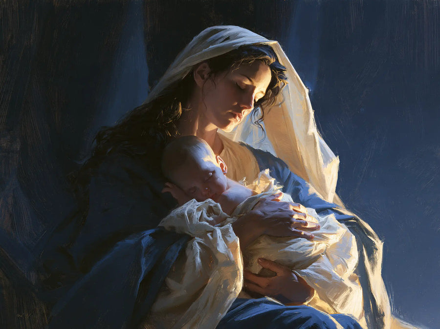 Virgin Mary and Child Jesus - Midnight Blue Chiaroscuro · Landscape n° 2