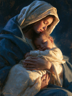 The Virgin and Child — Closed Eyelids in Velvety Blue