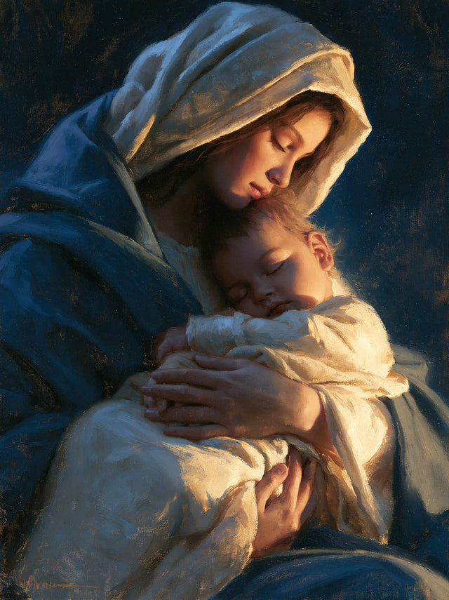 The Virgin and Child — Closed Eyelids in Velvety Blue
