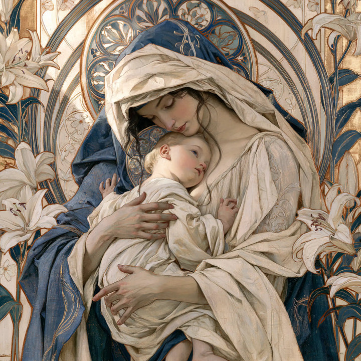Virgin Mary and Child Jesus - Sacred Art Nouveau · Square n° 2