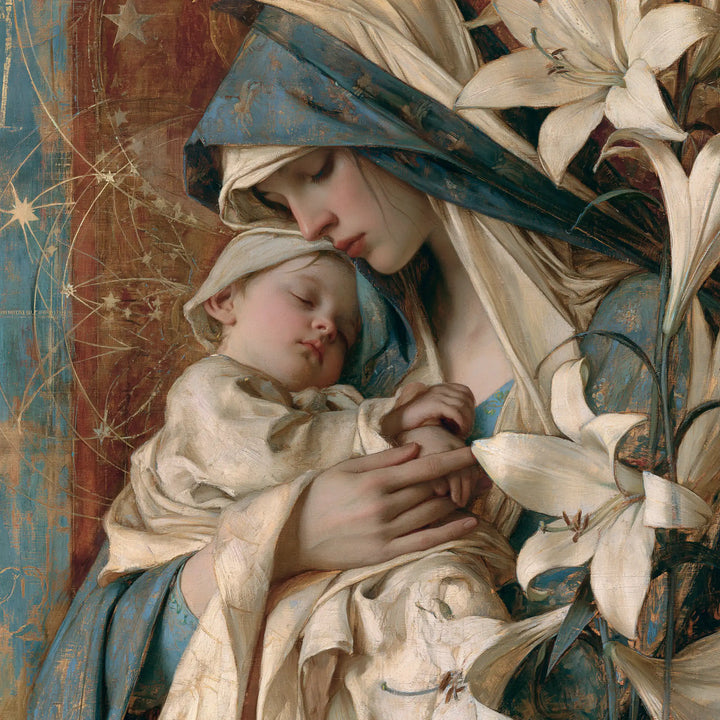 The Virgin and Child — The Little Bonnet Beside the Lilies